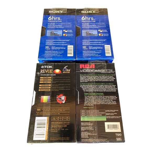 4 Tape VHS SONY T-120 TDK Revue RCA T120 6 Hr Factory Sealed Blank Media Lot - Picture 3 of 3